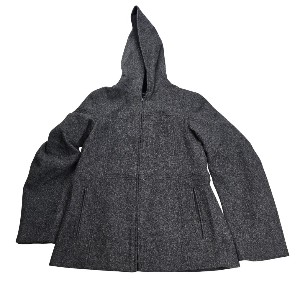 Braetan Hooded Wool Blend Jacket Women Small Gray Excellent‎ Full Zip Tailored